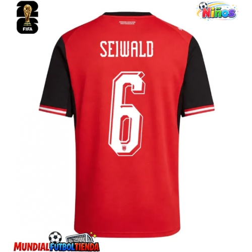 Camiseta Austria Nicolas Seiwald #6 Primera Equipación Replica Mundial 2026 para niños mangas cortas (+ Pantalones cortos)